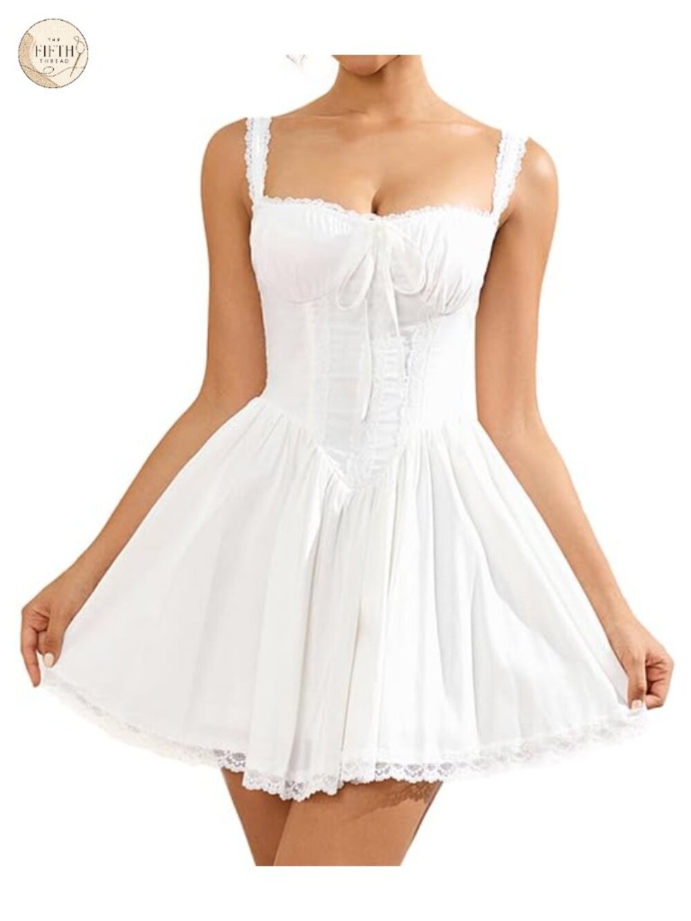 Women's Square Neck Lace Mini Dress Sleeveless Backless A-Line Party Club